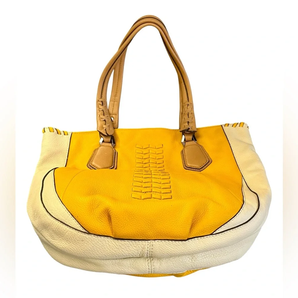 Oryany Lyssie Large Yellow Soft Pebble Leather Tote Cream Patterned SOLD! - Picture 4 of 11